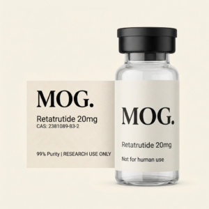 Retatrutide 20mg research peptide vial (triple GLP-1 agonist) — ≥99% purity — MOG Research