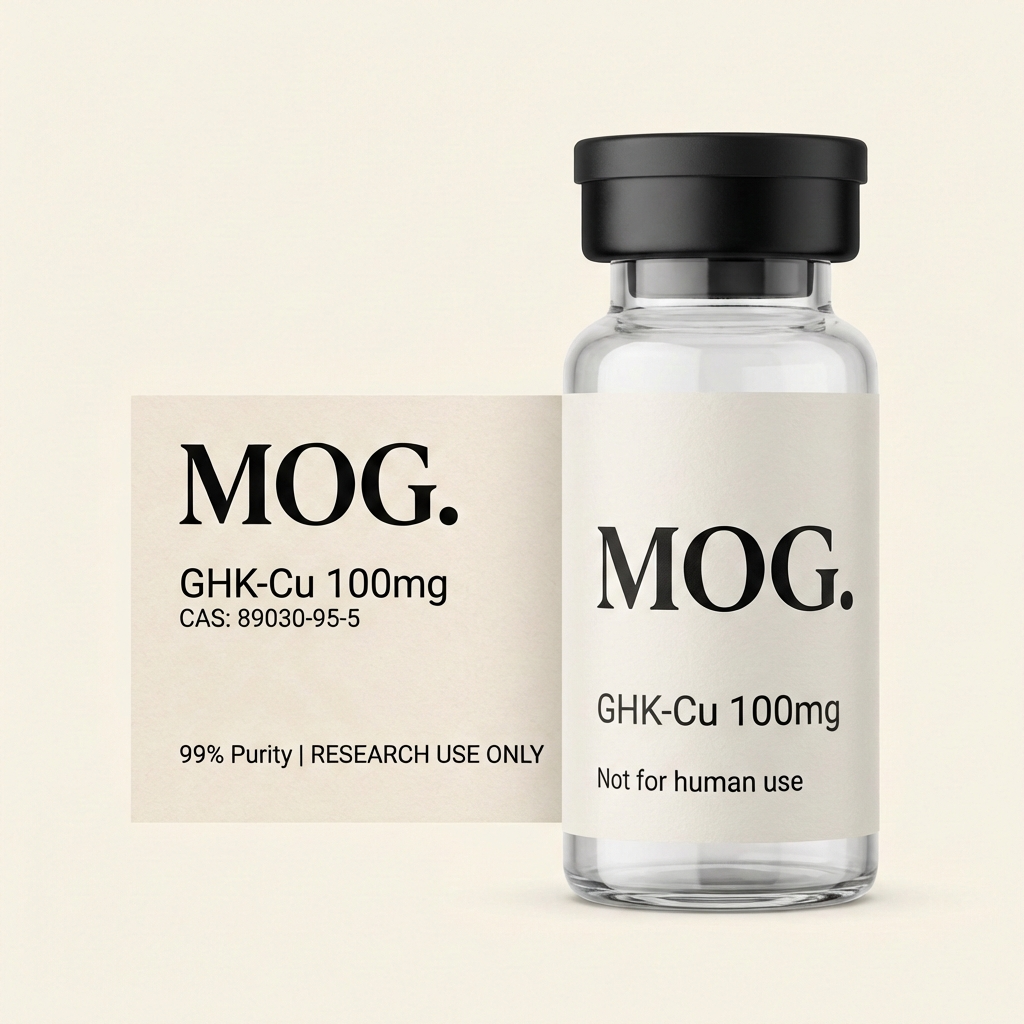 GHK-Cu 100mg copper peptide research vial — ≥99% purity — MOG Research