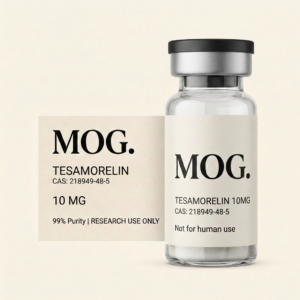 Tesamorelin 10mg research peptide vial (GHRH analogue) — ≥99% purity — MOG Research