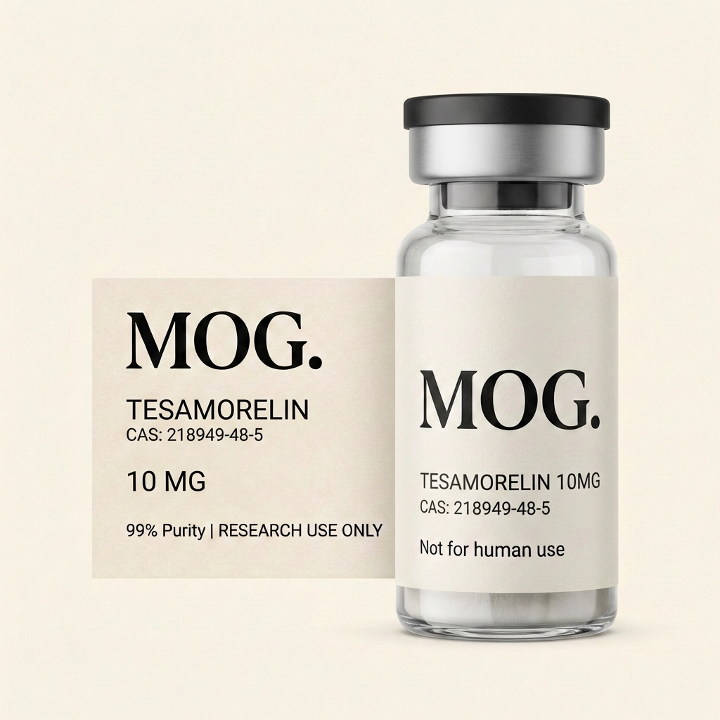 Tesamorelin 10mg research peptide vial (GHRH analogue) — ≥99% purity — MOG Research